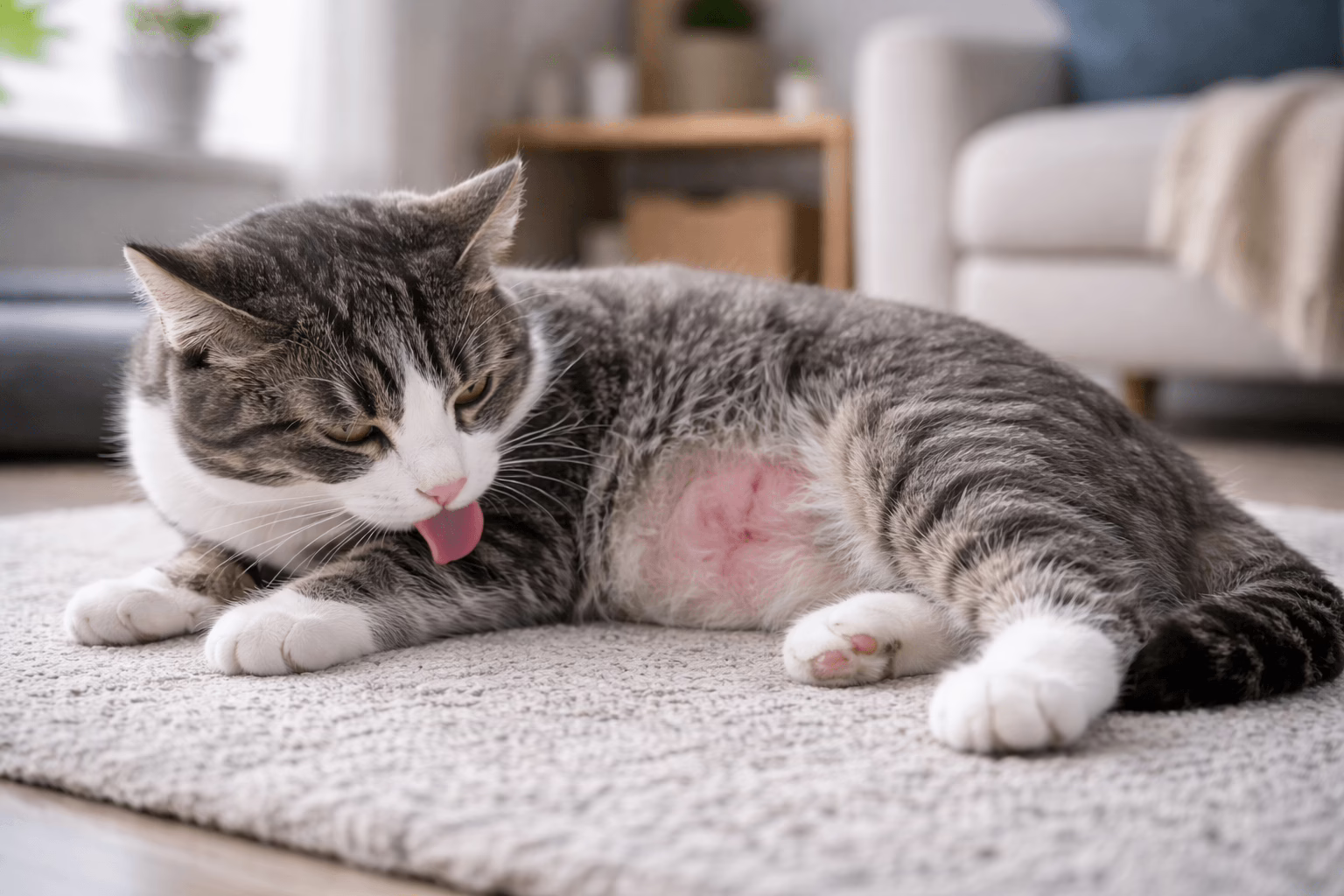 cat over-grooming belly due to stress