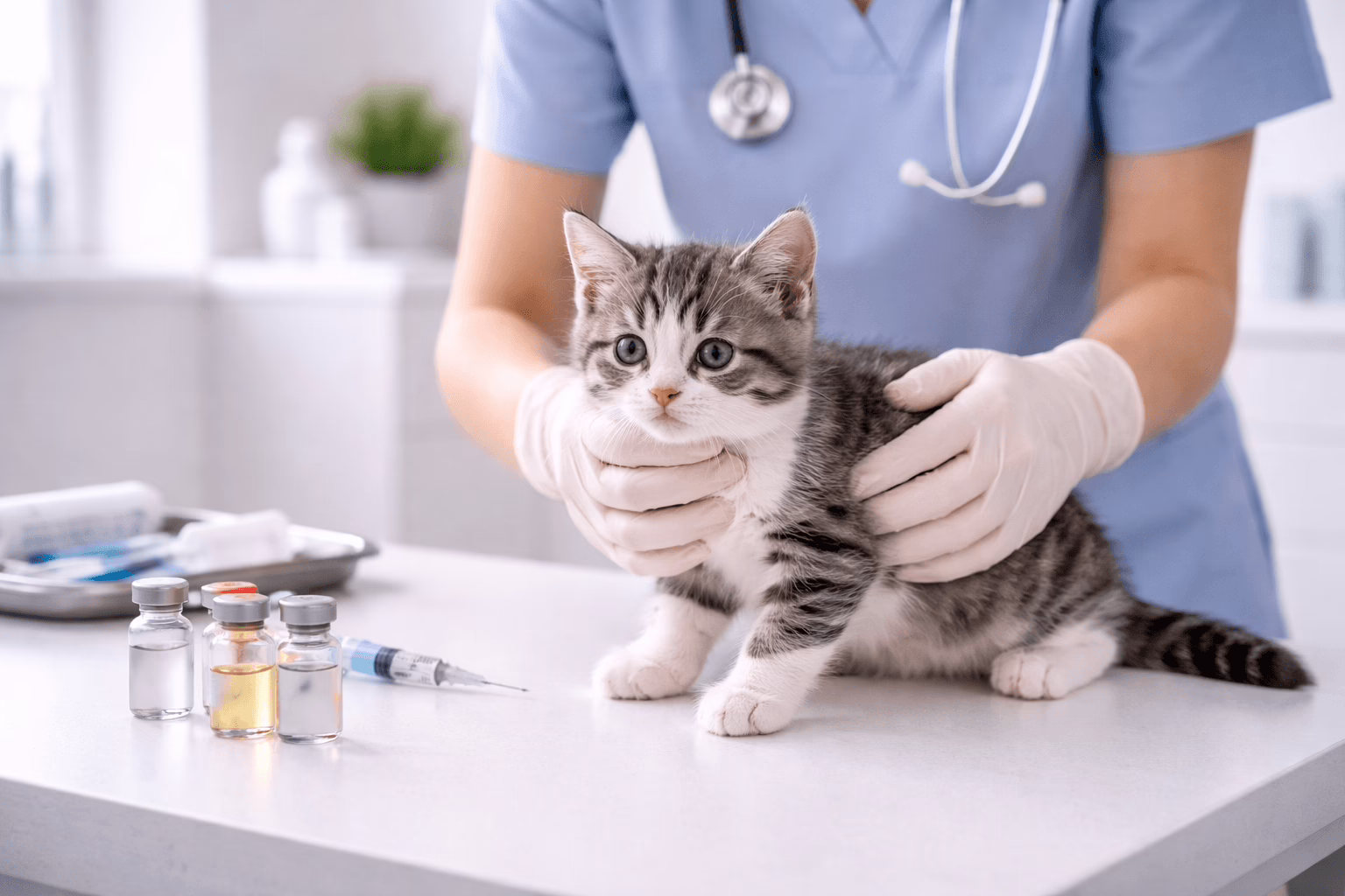 kitten at veterinary visit before vaccination
