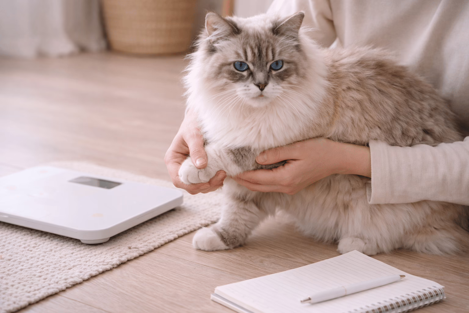 owner checking cat health and monitoring condition at home