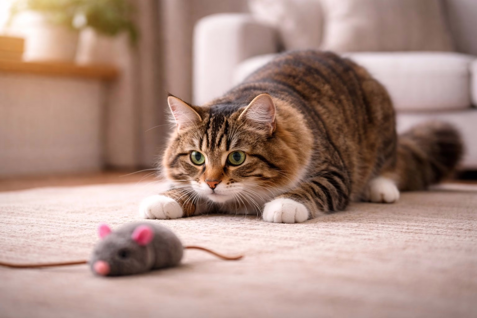 cat hunting toy in stalking and pouncing motion