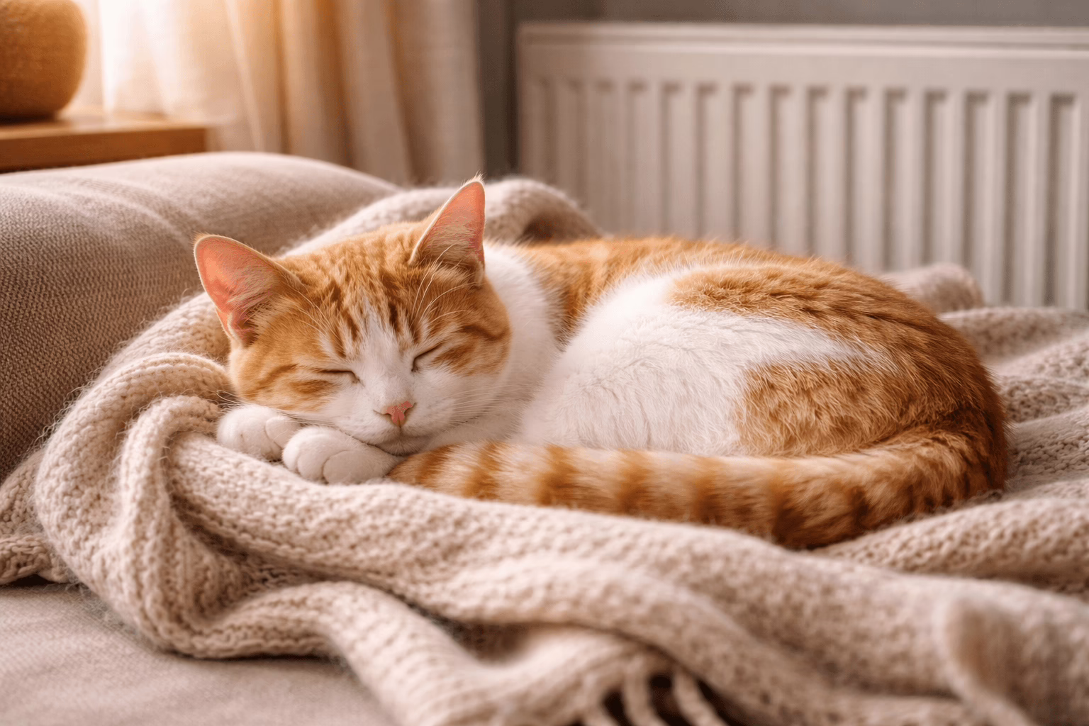 Cat sleeping in a warm cozy spot