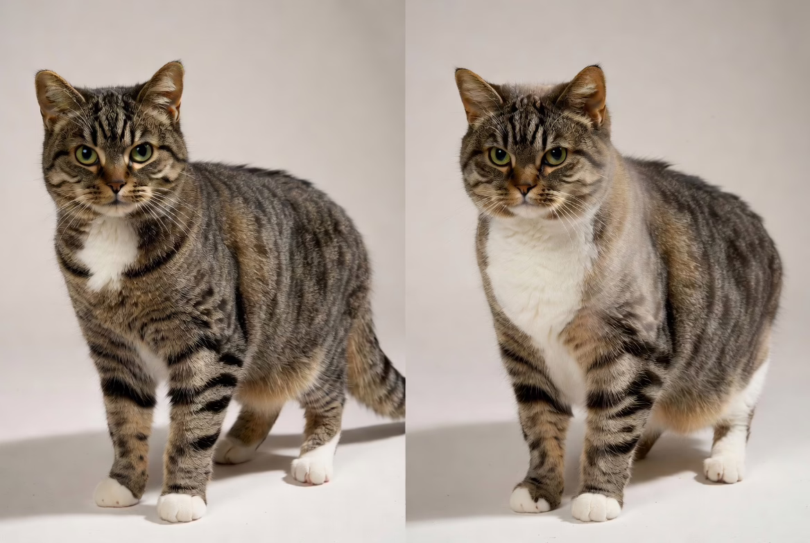 Healthy-weight cat compared with an overweight cat
