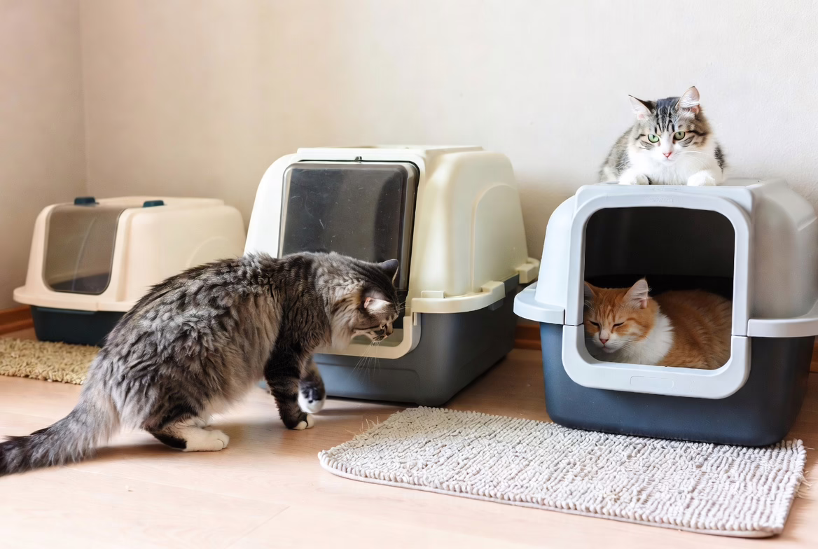 More cats need more boxes and more frequent cleaning