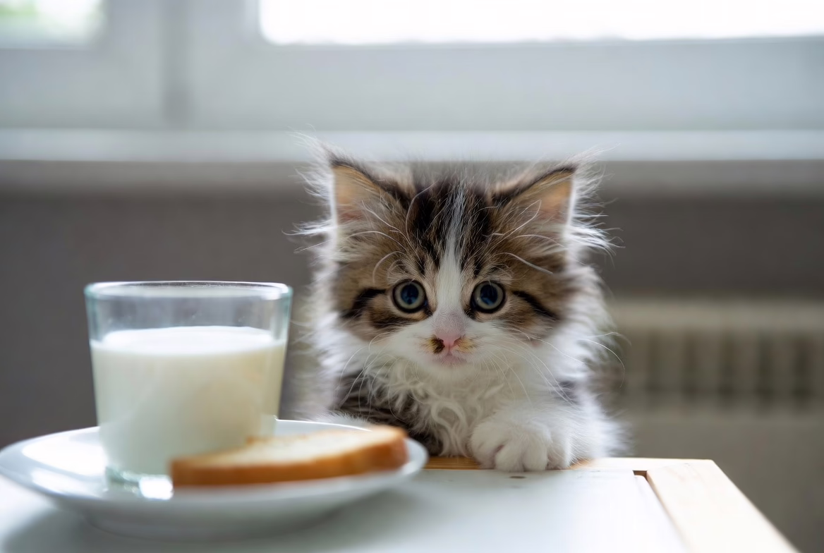 Kitten near unsafe human food